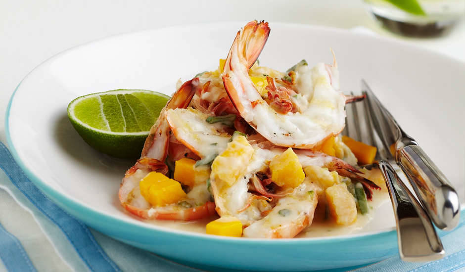 Grilled King Prawns with Mango, Young Coconut & Lime