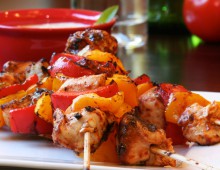 Chargrilled Mango and Red Capsicum Skewers with Sweet Chilli Dip